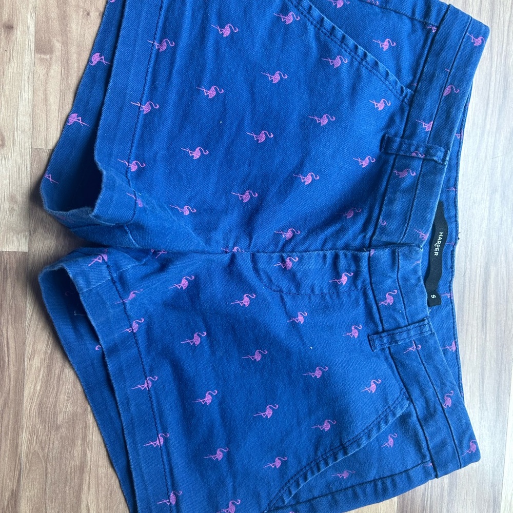 Francesca's Collections Blue Shorts with Pink Flamingos